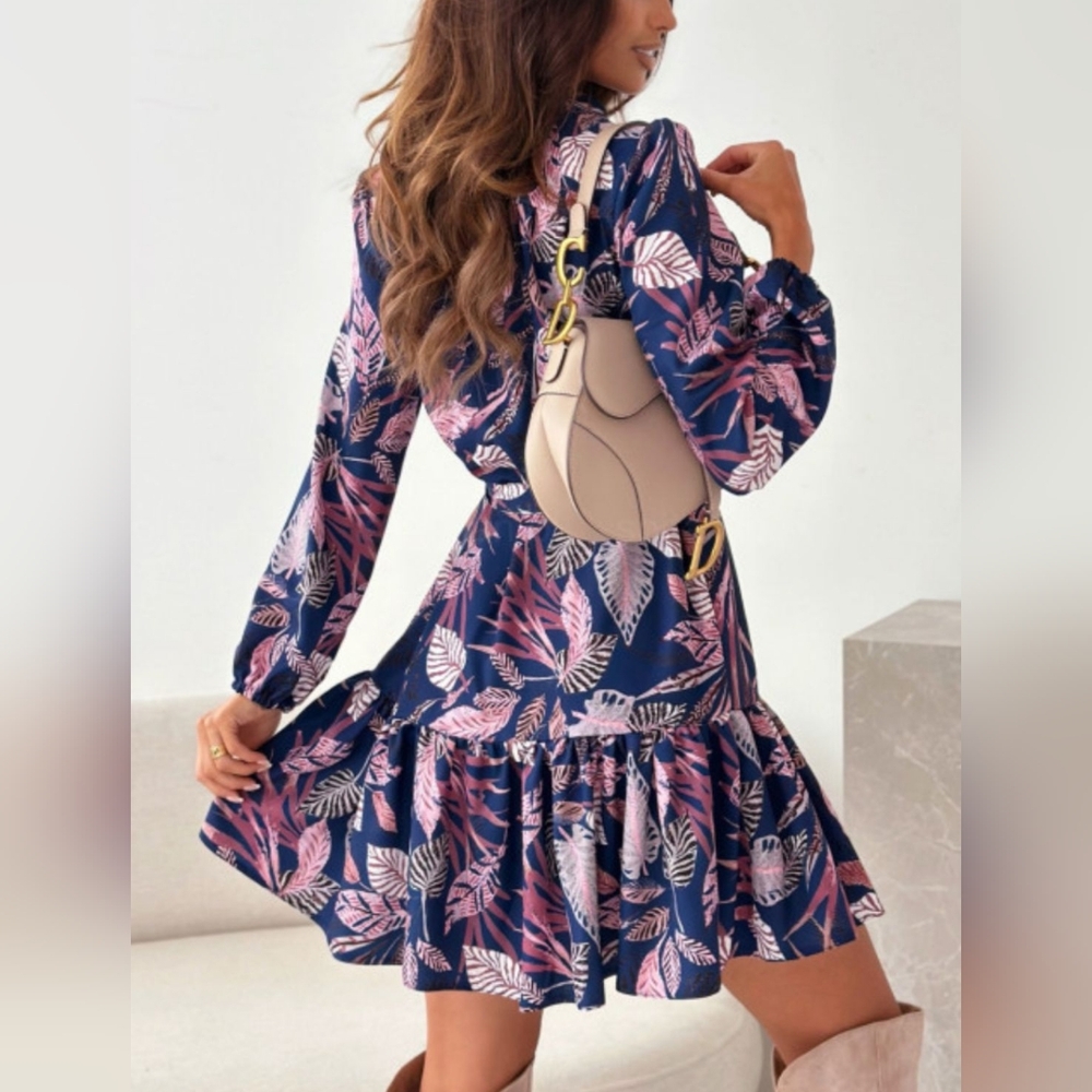 Petal Drift Long Sleeve Dress - Navy - Picture 2 of 4